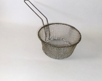 Vintage 1960s Wire Fry / Strainer Basket with Wire Handle-Rustic Kitchen-YARD ART