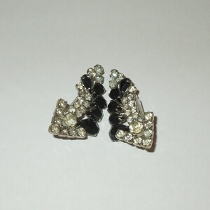 Vintage Large Clip-On Rhinestone & Black Bead Earrings-Lots of Bling