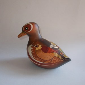 Vintage Large Hand Painted Mexican Pottery Duck-Bird painted on Back-Signed E Regin