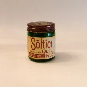 Vintage 1950s/1960s Soltice Quick Rub Green Glass Bottle-All Dried Out