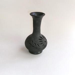 Vintage 1980s/1990s Mexican Barro Negro-Black Pottery Squatty Vase-Oaxaca Mexico