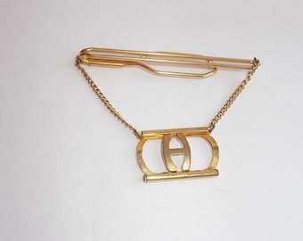 Vintage 1940s Unbranded Tie Bar w Suspended Frame-Initial "H"-Gold Tone or Brass