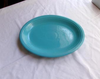 Old Fiesta Turquoise Oval 12" Serving Platter w Original Genuine Fiesta Mark-1937-1969