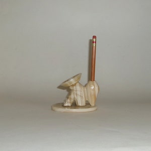 Vintage 1980s Onyx Sleeping Mexican Pencil or Toothpick or Match Holder