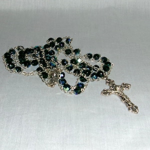 Vintage Blue Iridescent Catholic Rosary Beads-22&quot; Long-From Italy-Glass Beads