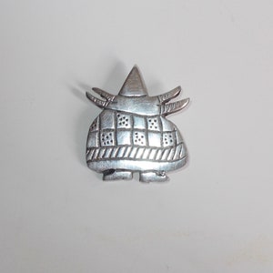 Vintage 1980s Hand Made/Hand Crafted ? Pewter Pin Large-Chubby Mexican Man