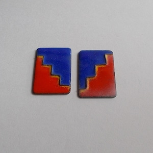 Vintage 1950&#39;s / 1960&#39;s Enamel on Copper Flat Pieces-Orange & Blue Geometric-Unsigned-Re-Purposing