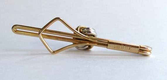 Vintage 1940s/1950s SWANK Tie Bar w Bow Knot-Mark… - image 4