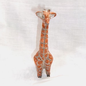 Vintage Handcrafted Pottery Giraffe Figurine-Orange/Red and Black Features-Sweet Face