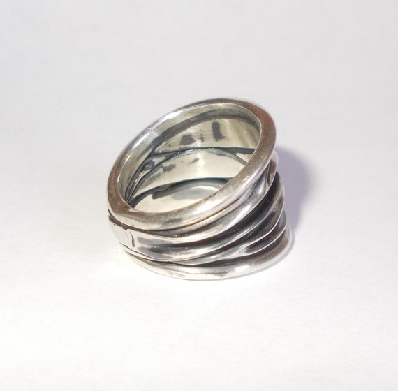 Vintage 1990s 925 Silver Wide Band Ring-Abstract … - image 5