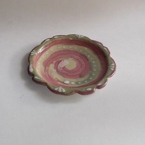 Vintage 1993 Studio Art Trinket Tray/Small Plate-Muted Maroon & Green-Signed Coy