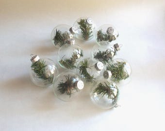 Clear Acrylic Ball Christmas Ornaments with Fir Twig Inside-Set of 9
