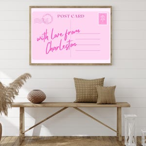 Impressão de cartão postal rosa de Charleston