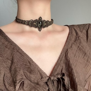 Macrame vintage style black choker/collar- necklace with black magic labradorite handmade macrame necklace- boho style