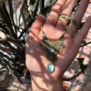 labradorite Black macrame necklace adjustable - boho necklace -crystal choker-Labradorite necklace with pendant