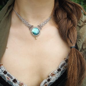 Labradorite macrame necklace with brass beads- boho necklace -crystal choker-Labradorite necklace with pendant- macrame choker