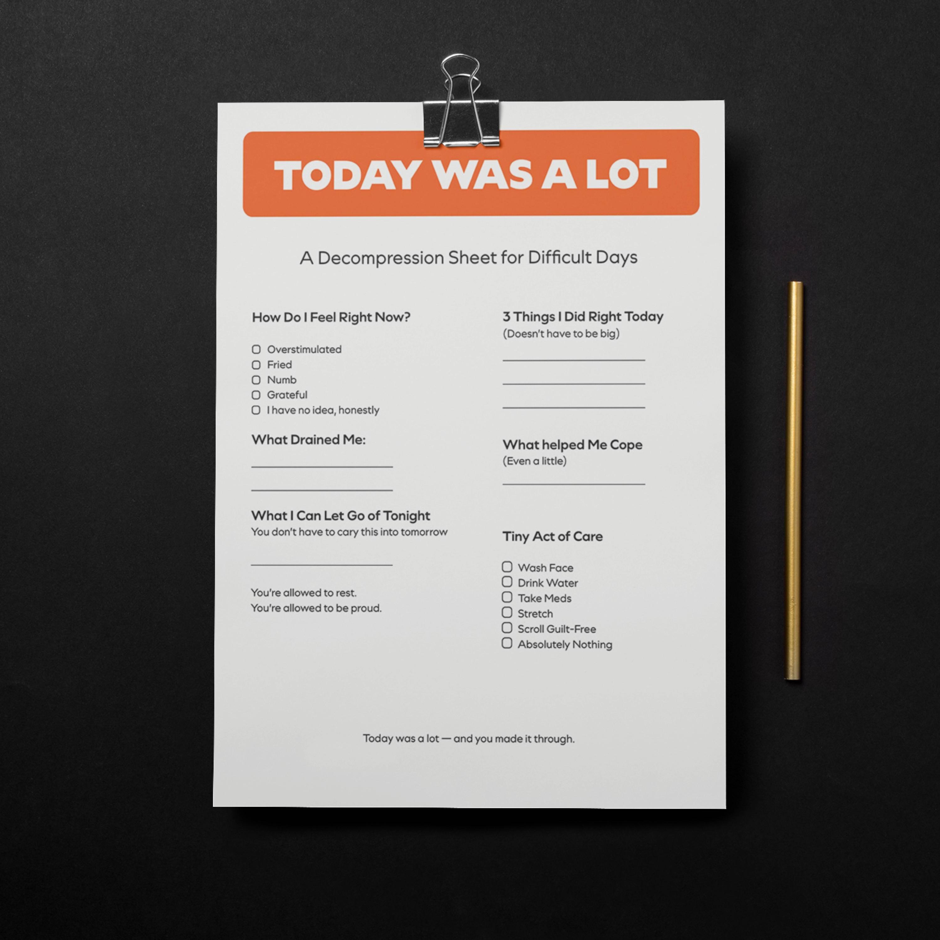 Decompression Worksheet ADHD Decompression Worksheet Printable – Daily Reflection & Reset ...