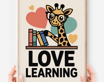 Póster de jirafa kawaii que ama el aprendizaje: Decoración para el aula SEL (Descarga digital)