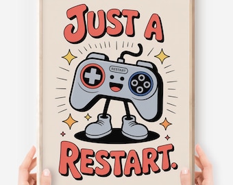 Impresión de control de juego kawaii: frase sobre el reinicio del TDAH, decoración para videojuegos (descarga digital)