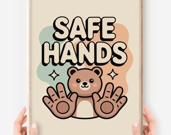 Póster de "Manos Seguras" para el Aula: Impresión de Oso SEL, Comportamiento Positivo (Descarga Digital)