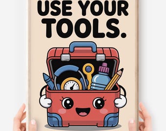 Póster Kawaii de TDAH y Aprendizaje Social: Caja de Herramientas para la Regulación Emocional, Arte para el Rincón de la Calma (Descarga digital)