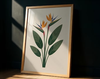 Impresión de Ave del Paraíso: Arte mural tropical minimalista (Descarga digital)