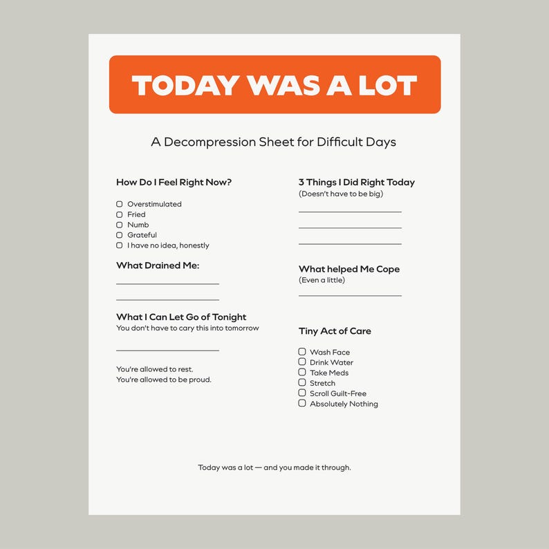 Decompression Worksheet ADHD Decompression Worksheet Printable – Daily Reflection & Reset ...