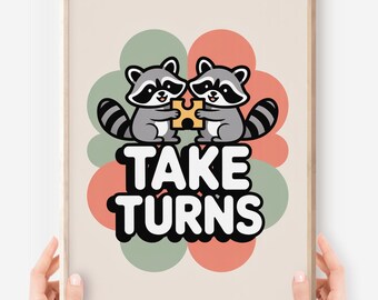 Póster "Los mapaches se turnan": Arte para compartir y cooperar en el aula (Descarga digital)