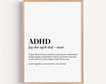 Funny ADHD Definition Poster: Neurodivergent Mental Health Art (Digital Download
