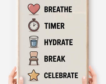 ADHD Coping Skills Poster – Mental Health Art, Neurodivergent Print (Digital Download)