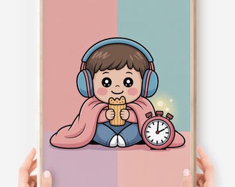 Póster Kawaii "Tranquilízate": Juguete visual, con temporizador y sensorial para el TDAH (Descarga digital)