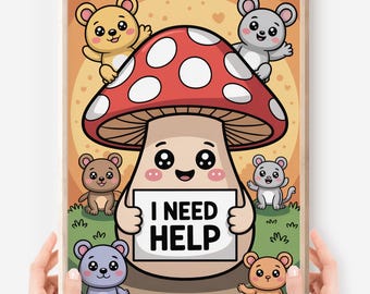Póster "Necesito ayuda" de hongo kawaii: TDAH y aprendizaje socioemocional (descarga digital)
