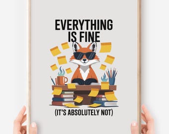 Funny ADHD Fox Art Print: Neurodivergent Burnout Poster (Digital Download)