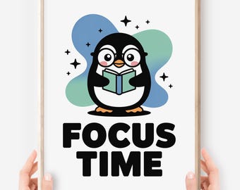 Póster de pingüino kawaii para la hora de concentración: Decoración para el aula SEL (Descarga digital JPG)