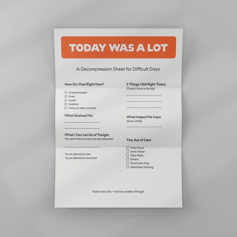 Decompression Worksheet ADHD Decompression Worksheet Printable – Daily Reflection & Reset ...