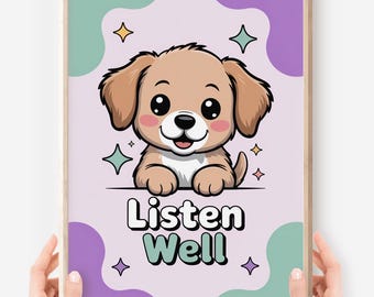 Póster "Escucha bien, cachorro": Arte mural para el aula SEL (Descarga digital)