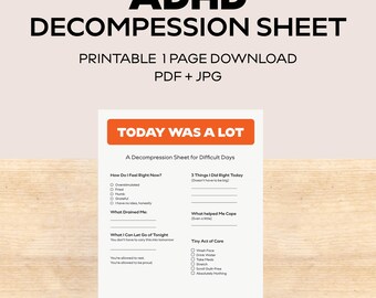 ADHD Decompression Worksheet Printable – Daily Reflection & Reset Digital Download for Stress Relief