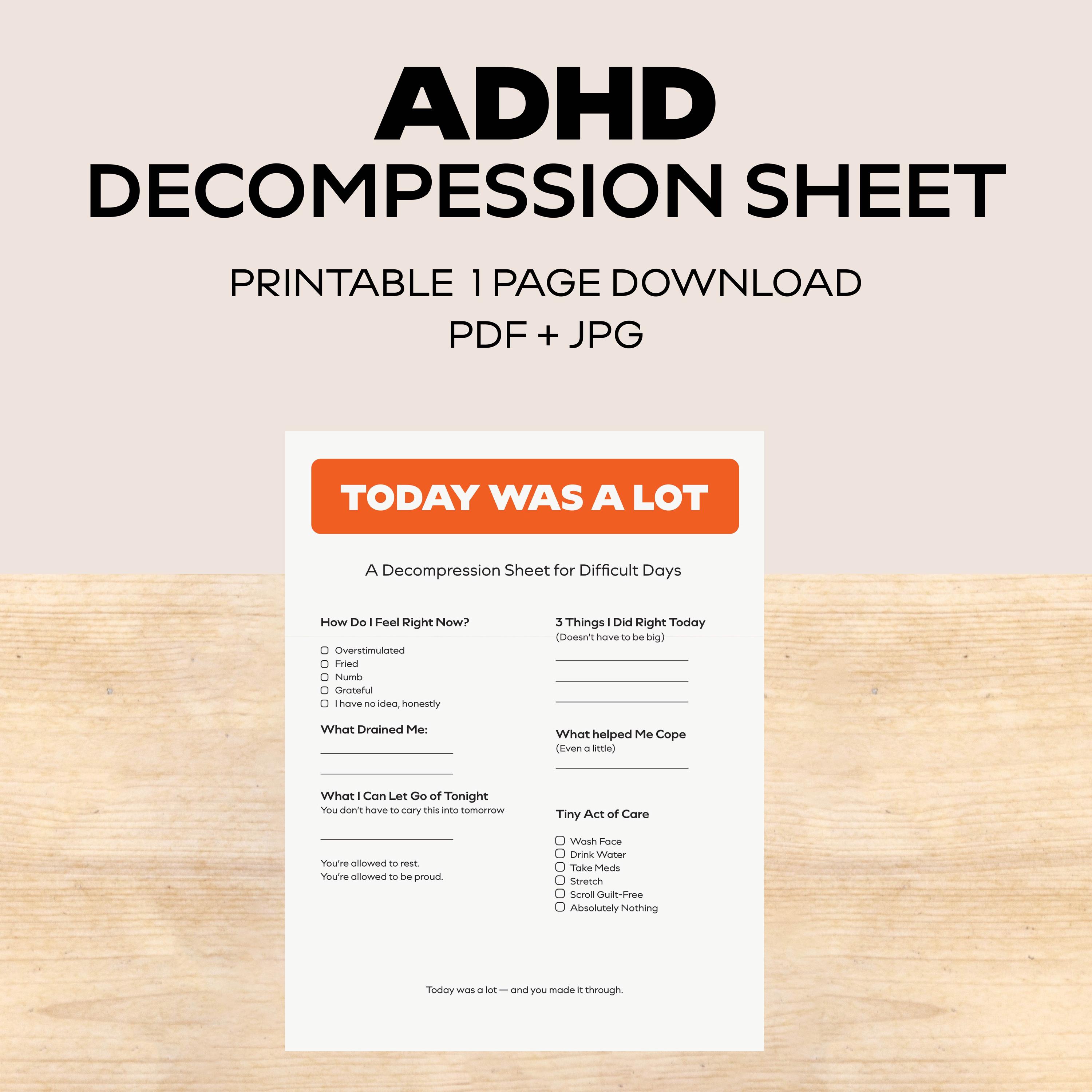 Decompression Worksheet ADHD Decompression Worksheet Printable – Daily Reflection & Reset ...
