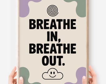 Póster para el aula de mindfulness: Inhala, exhala, decoración SEL (descarga digital)