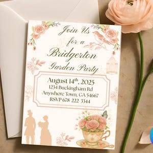 Victorian Tea Time Party Invitation, Downloadable Template, Editable Canva Design, Instant Download