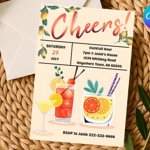 Invito per cocktail hour, modello scaricabile, modificabile su Canva, download immediato, invito per festa, biglietto stampabile