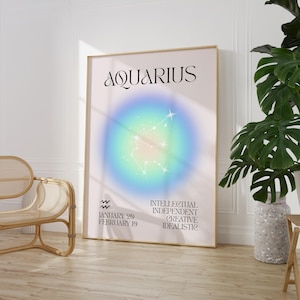 AQUARIUS Sign Instant Download Print, Astrology Digital Download Poster, Aquarius Birthday Gift, Spiritual Wall Art, Aura Gradient Poster