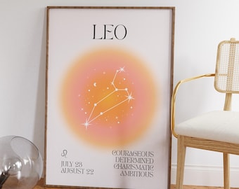 Leo Zodiac Sign Poster, Aura Gradient Print (Digital Download)