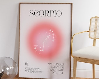 Poster del segno zodiacale Scorpione, stampa sfumata dell'aura (download digitale)