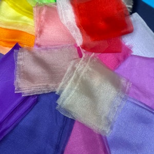 25 pieces of Organza Fabric Scraps Remnant's Excess Left Overs Assorted Colors Sizes Shapes  Fabric- Pack # 79 Next dayShipping from USA