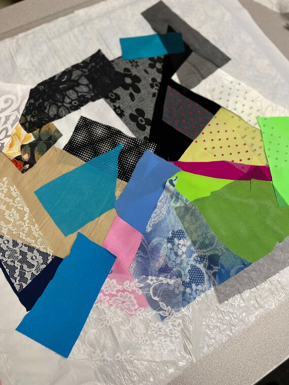 Vintage Scrap Fabric Pieces Various Colors Polyester 1 Pound Lot Destash