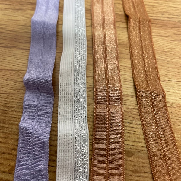 5/8" Fold-Over Elastic Silver Lilac Copper Dark Tan  Very Good  Stretch. Shipping next day from USA