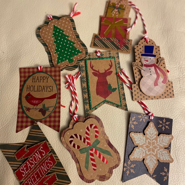 Christmas Assorted Kraft Gift Tags 3" x 1" Rectangle String Paper Available in Assorted Designs Next day shipping from USA