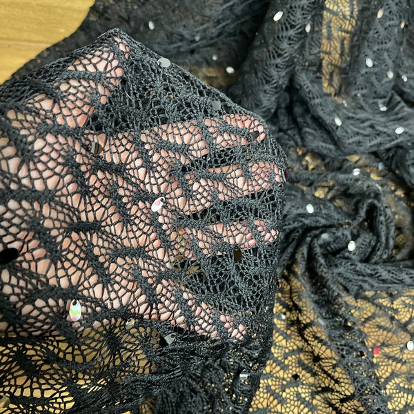 Black Fishnet Fabric 2-ways Stretch  Cotton Blend 60” wide x 50” long Shipping’s  from USA