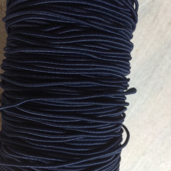 Navy Round Skinny Elastic Cord 1/16" . Next day shipping from USA